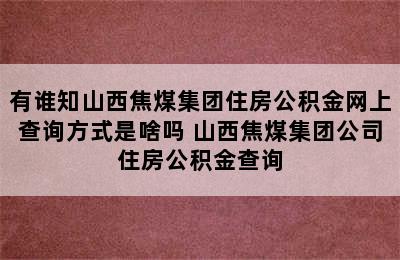 有谁知山西焦煤集团住房公积金网上查询方式是啥吗 山西焦煤集团公司住房公积金查询